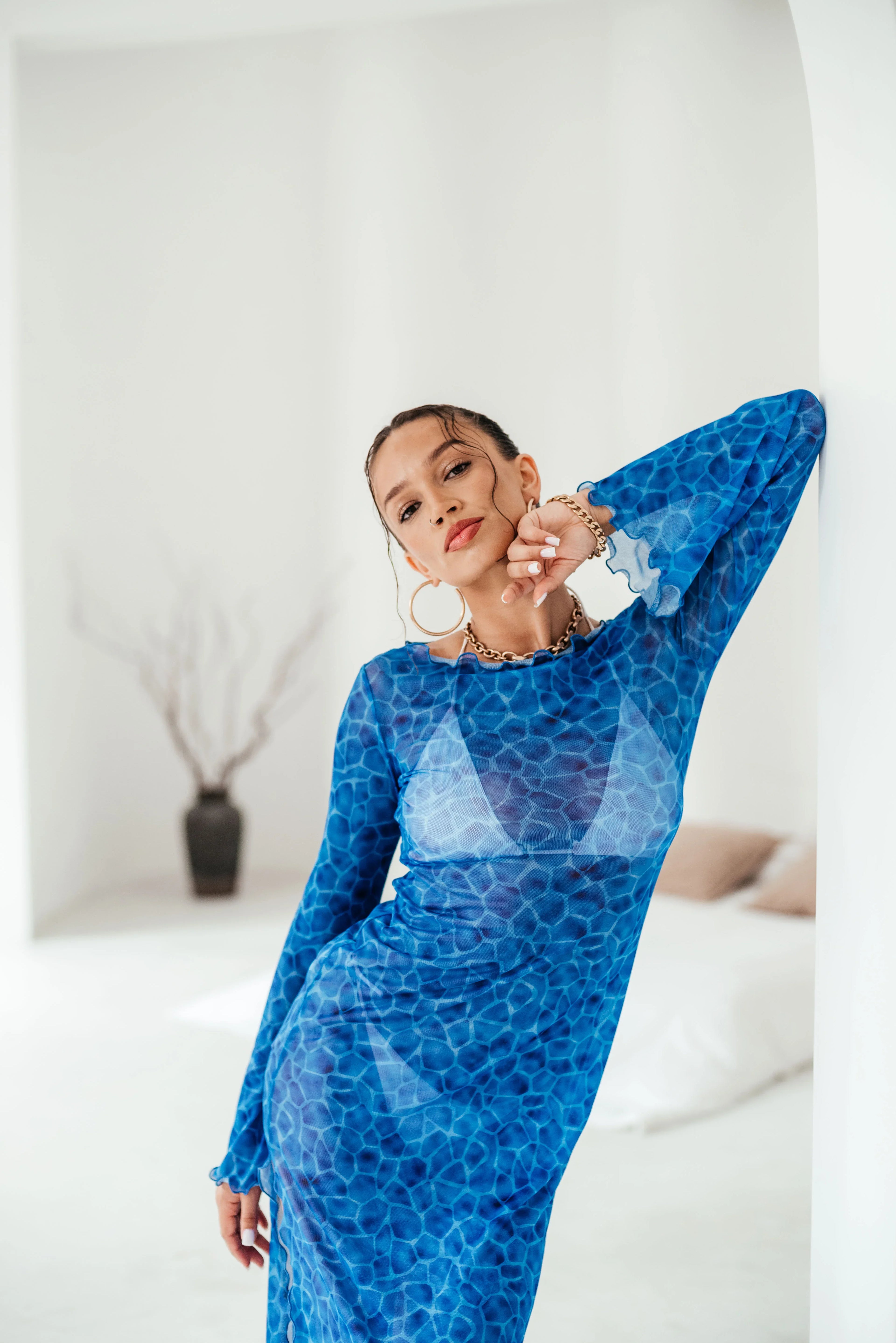 Sun protective tunic Oceanis Midi, beach cover-up dress – SOLEYÁ